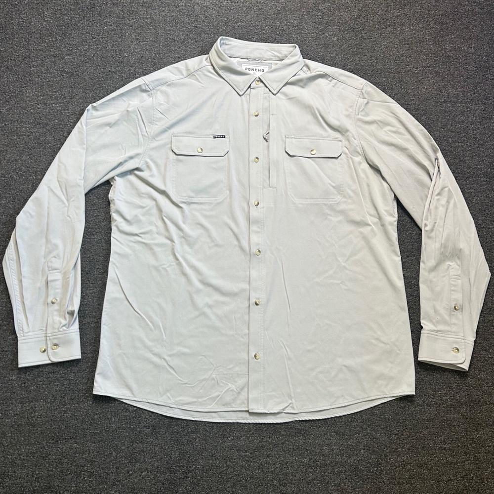 Poncho Outdoors Slim Fit Shirt Gray Mens XXL Magnetic Pocket Long Sleeve Fishing